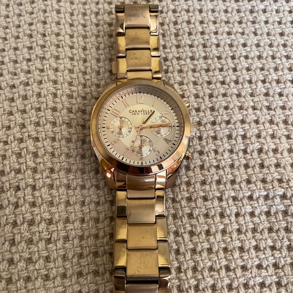 Caravelle Ladie\'s, Rose Gold Finish Chronograph Watch, Stainless Steel Strap